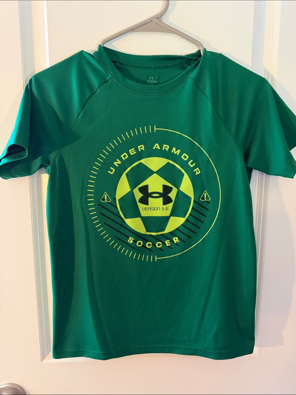 Under Armour Green Tee with Neon Yellow Soccer Graphic
